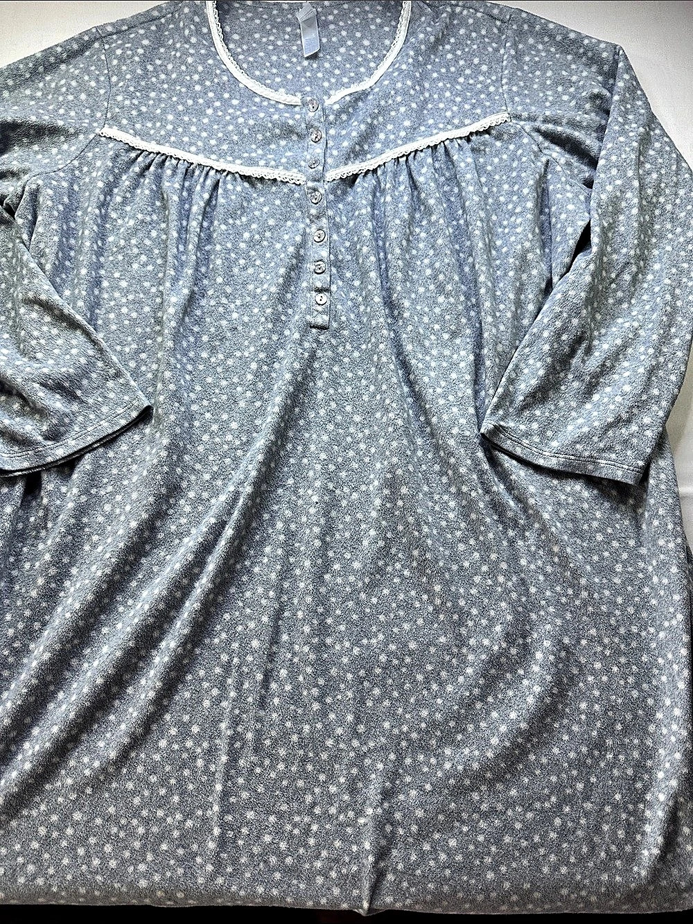 Simply Basic Women's Polka Dot Fleece Nightgown in Blue & White Size 3XL